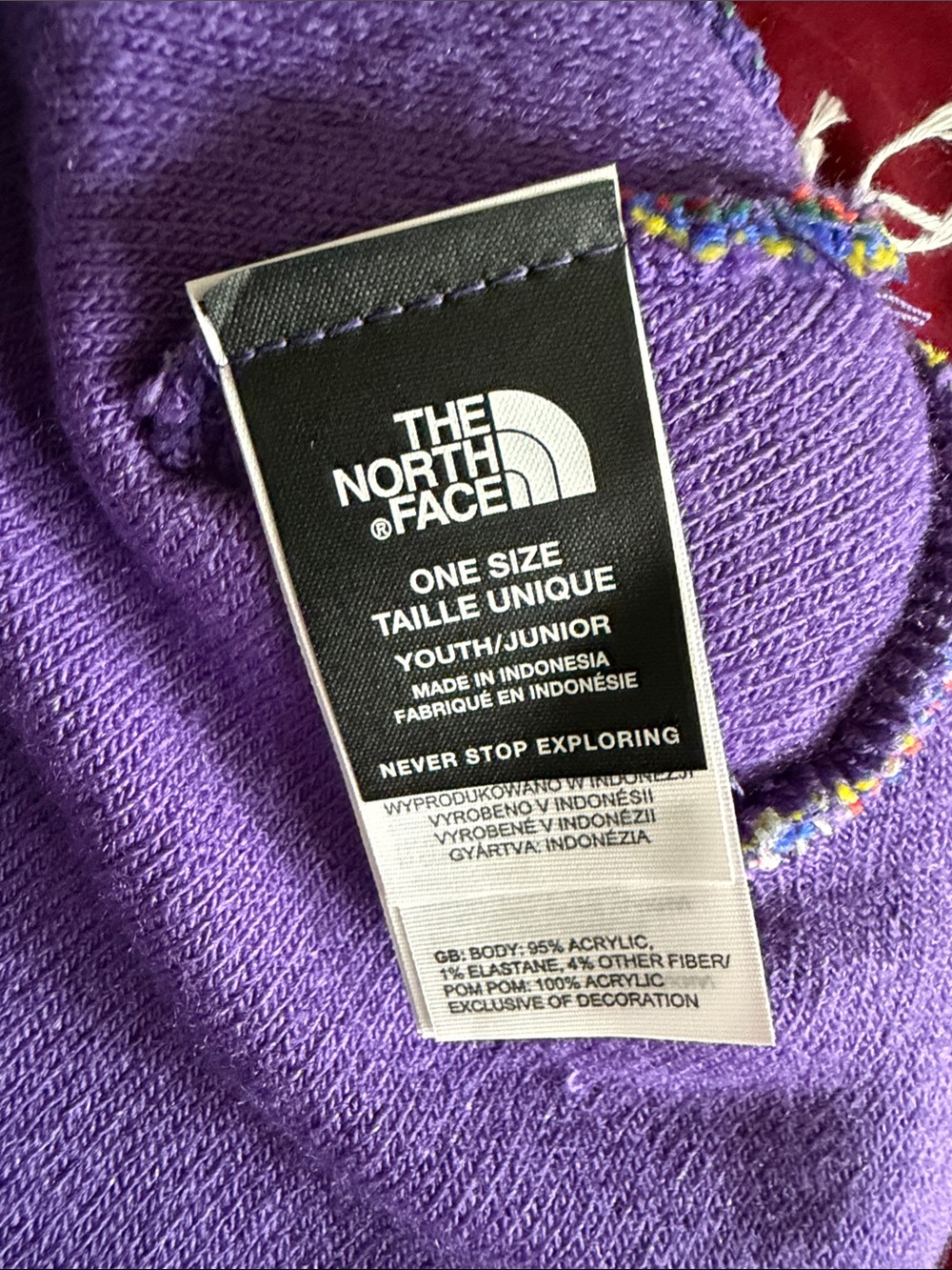 The North Face Kids' Multicolor Pom Beanie - Purple Cuff - Picture 6 of 7